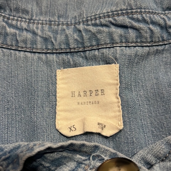 Harper Heritage Chambray Long Sleeve Denim Romper Retro 70s XS - Picture 3 of 4